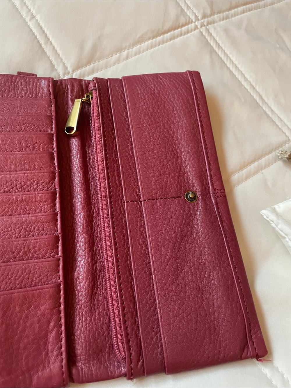 HOBO Leather Fold-Over Wallet in Deep Raspberry - Picture 5 of 6